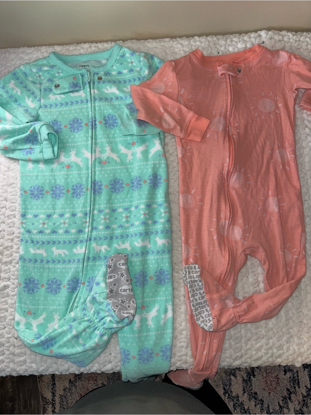 Carter's Mint Green and Coral 2-Pack Footed Sleepers
